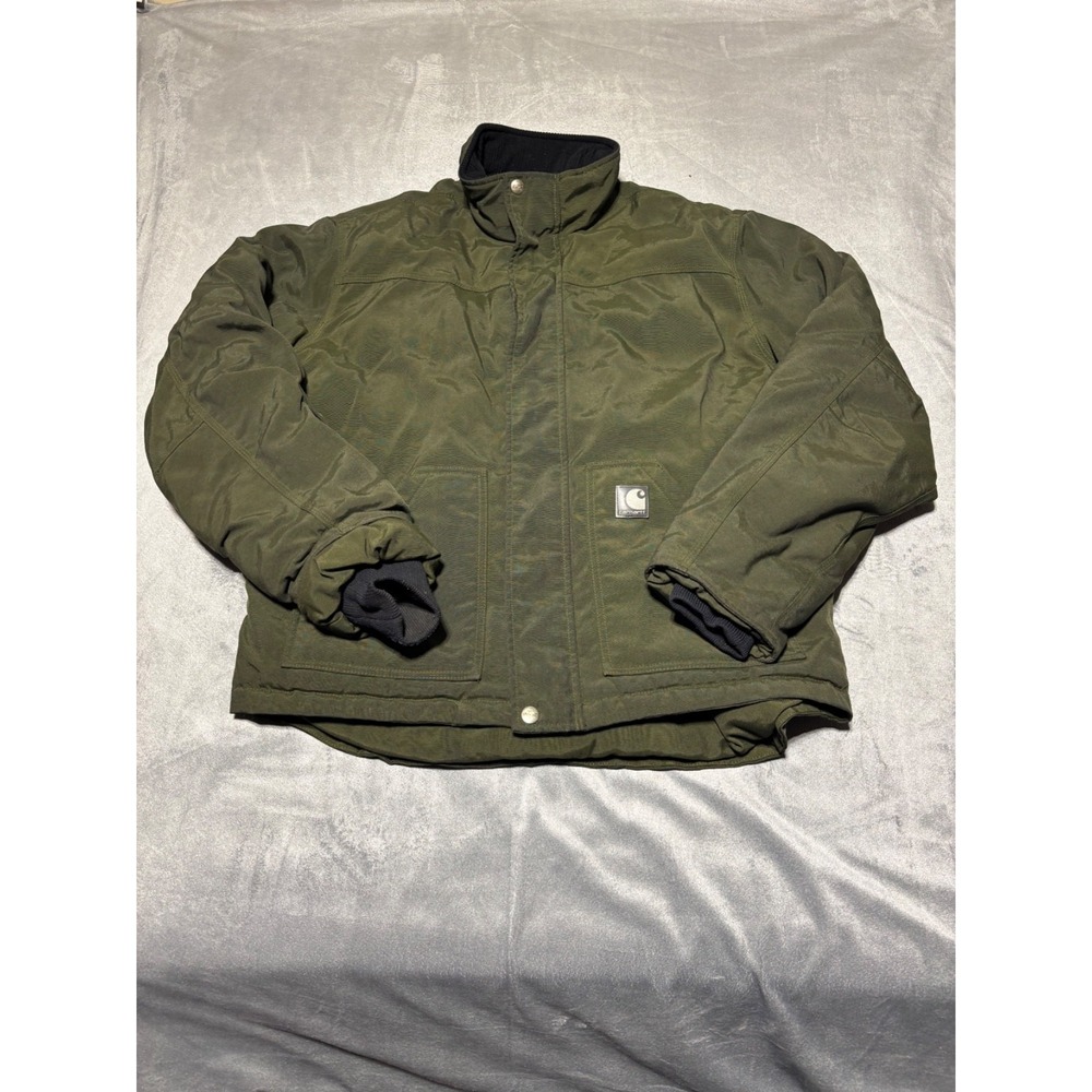 Carhartt Men Size M Reg Green Nylon Insulated Lined Work Jacket J174 Wear